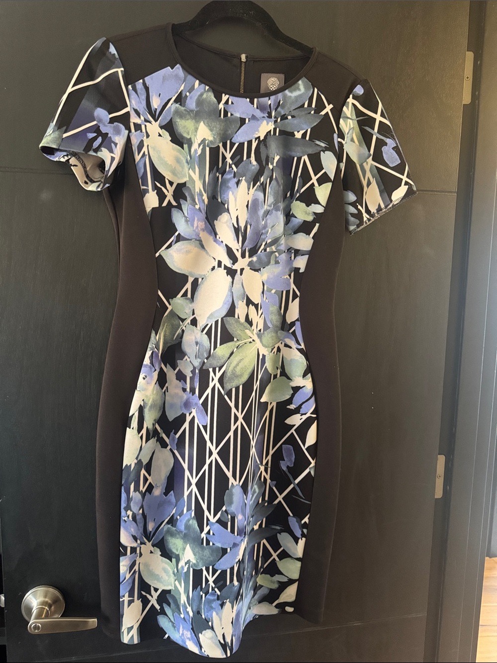 Vince Camuto Black Dress with Blue and Green Floral Print